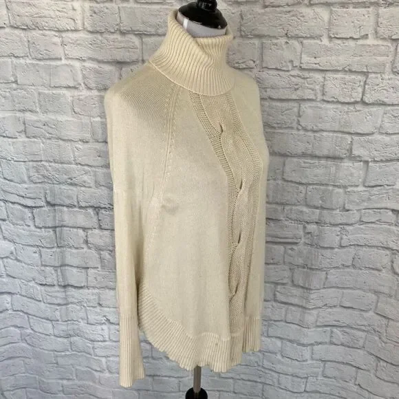 INC women S silk blend Longsleeve turtleneck poncho white - Picture 4 of 12